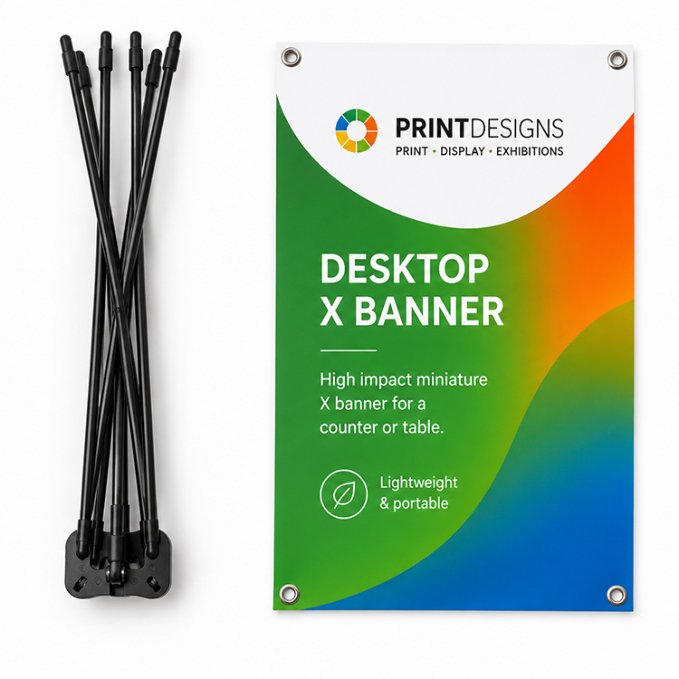 Desktop X Banner frame and printed graphic