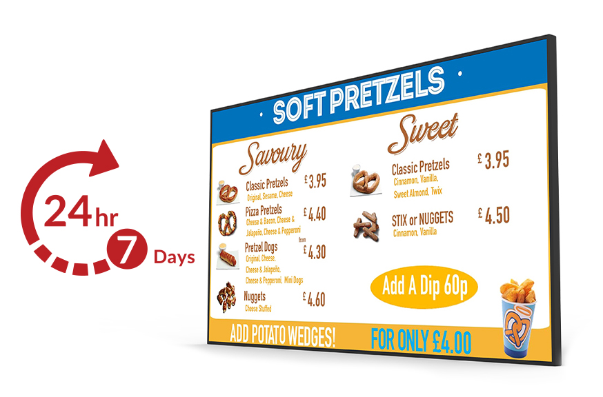Vibrant Professional Advertising Display designed for continuous commercial use