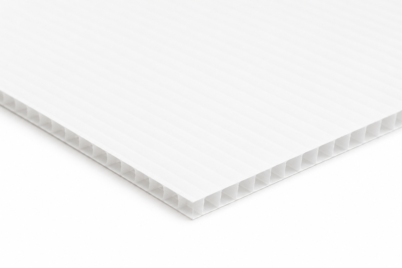 Close-up of 4mm polypropylene Correx board showing its fluted internal structure