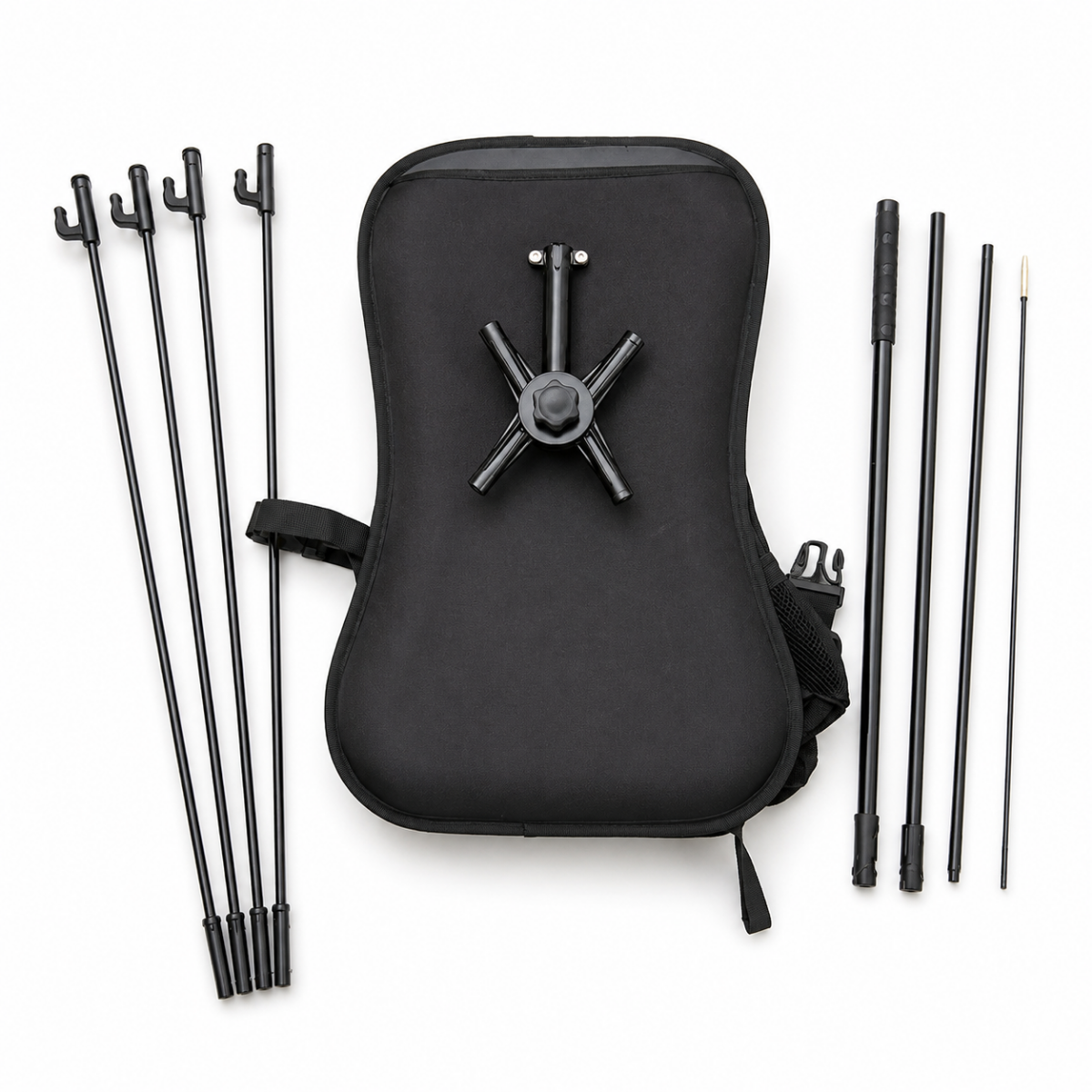 Complete backpack flag hardware including pole components for feather, teardrop, rectangular and X-banner formats