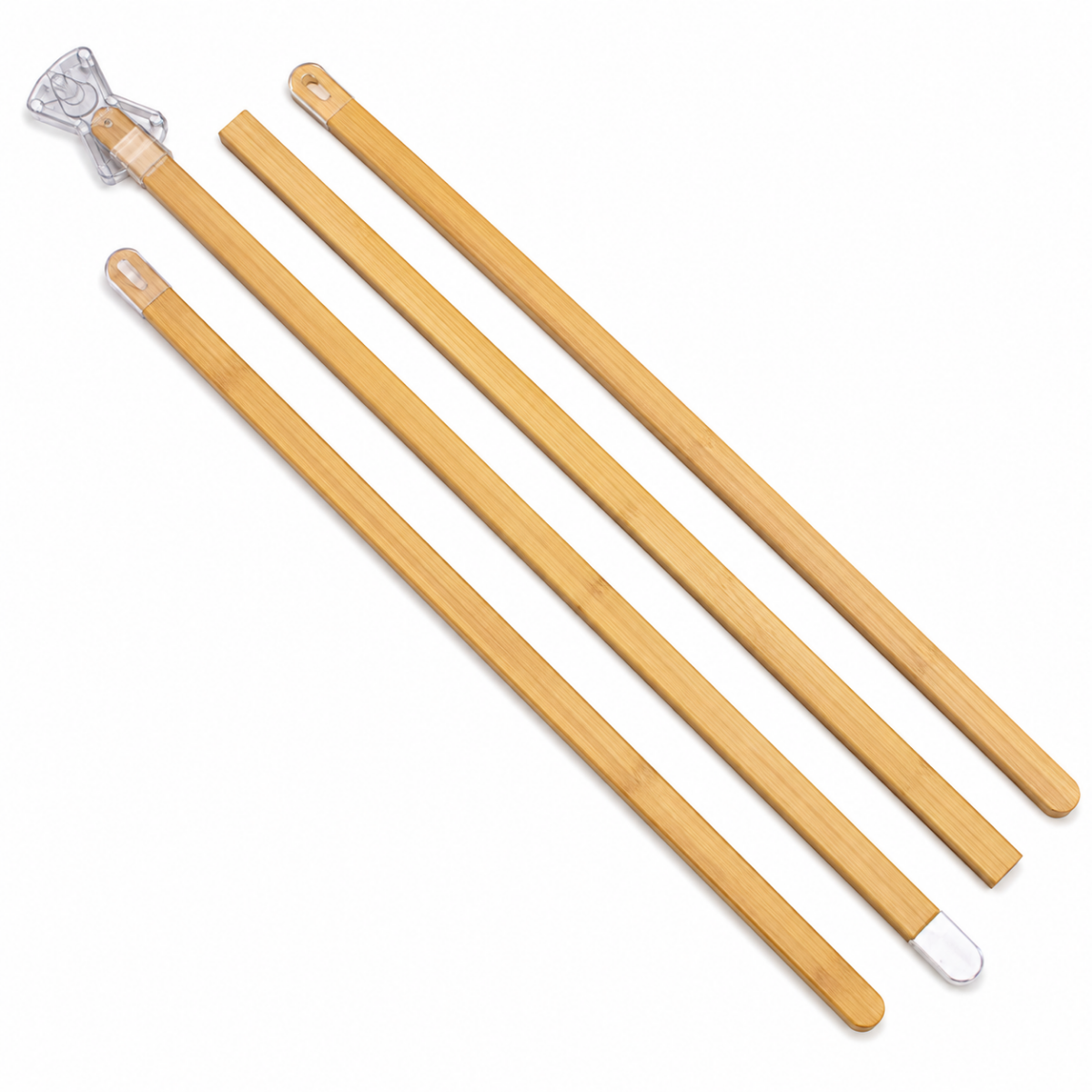 Bamboo X Banner Stand frame components with bamboo poles and translucent centre connector