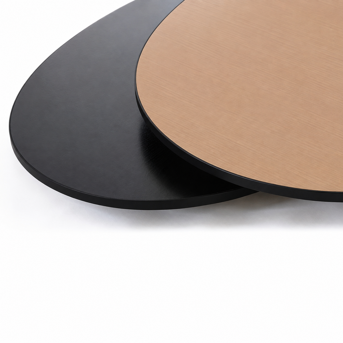 Black and beech-effect reversible tabletop finishes for the Basics Curved Counter