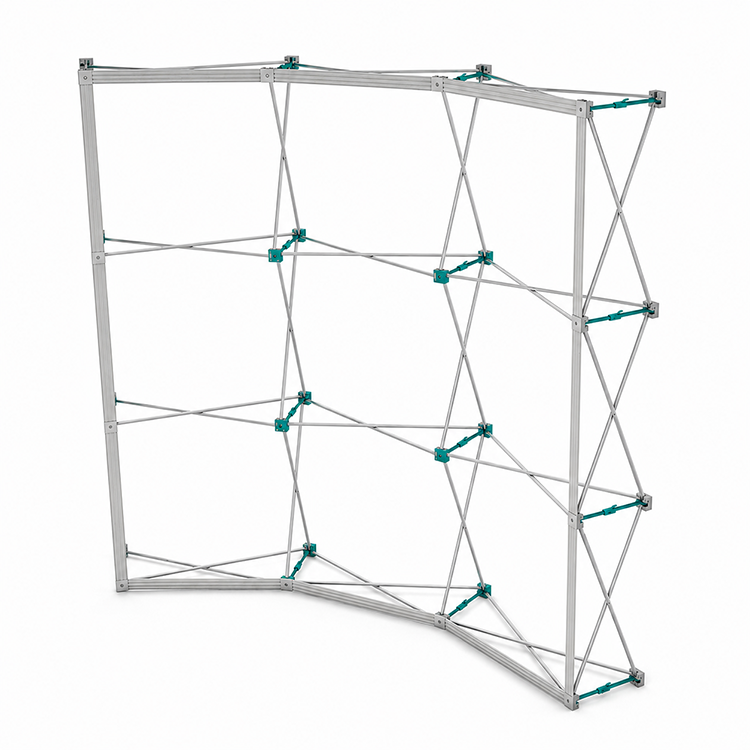 Expanded curved Hop Up display stand aluminium framework
