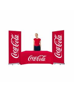 Branded tablecloth and roller banner exhibition bundle