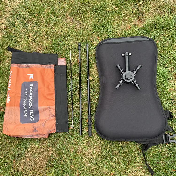 Rectangle backpack flag with backpack, sectional support poles and printed rectangular flag