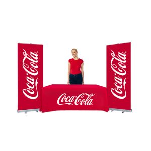 Branded tablecloth and roller banner exhibition bundle