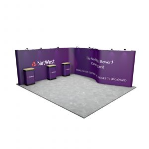 5M x 6M L Shaped with a Curved Wall Exhibition Stand