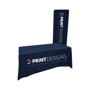 Printed Tablecloth and Formulate Monolith Display Stand