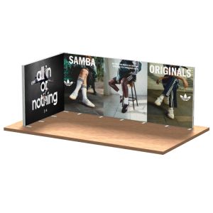 A Render showing a plan view of a 6M x 3M Shell Scheme -  2 wall of the illumigo display fills the space