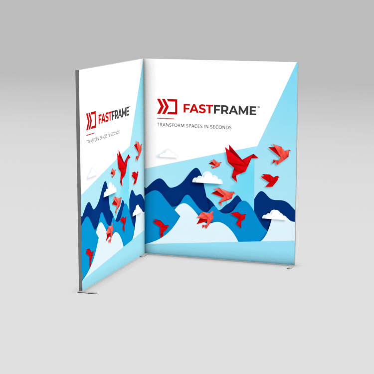 FastFrame 2m x 2m modular exhibition stand with back wall and one side return