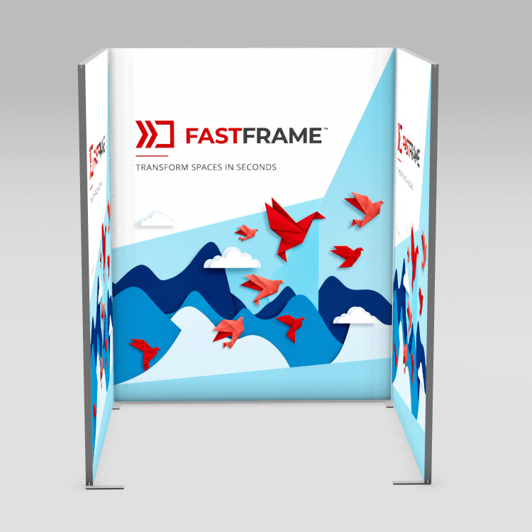FastFrame 2m x 2m modular exhibition stand with back wall and two side returns