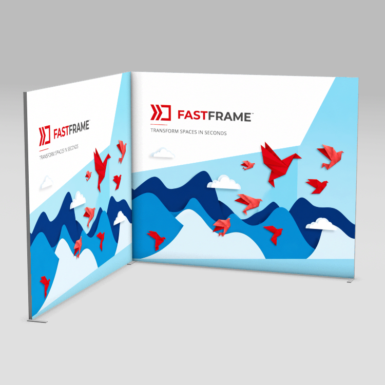 FastFrame 3m x 3m exhibition stand with back wall and one side return