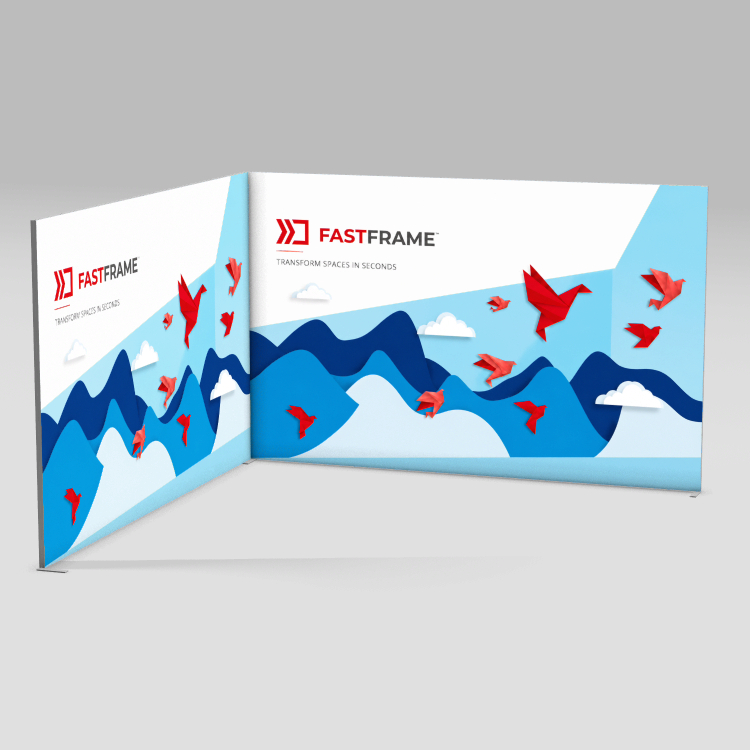FastFrame 4m x 4m exhibition stand with back wall and one side return