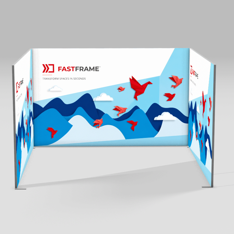 FastFrame 4m x 4m exhibition stand with back wall and two side returns