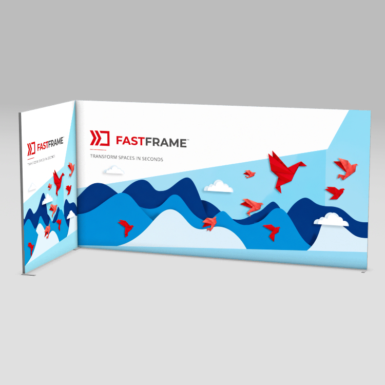 FastFrame 5m x 2m exhibition stand with back wall and one side return