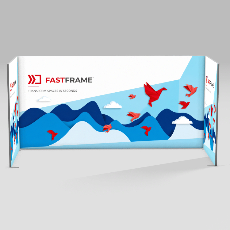FastFrame 5m x 2m exhibition stand with back wall and two side returns