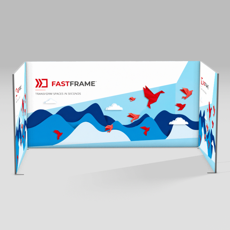 FastFrame 5m x 3m exhibition stand with back wall and two side returns