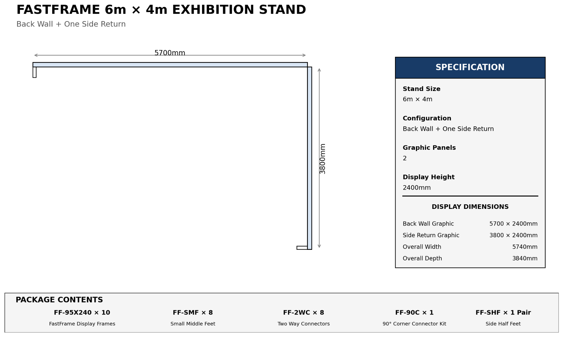 Floor plan of FastFrame 6m x 4m exhibition stand – back wall and one side wall