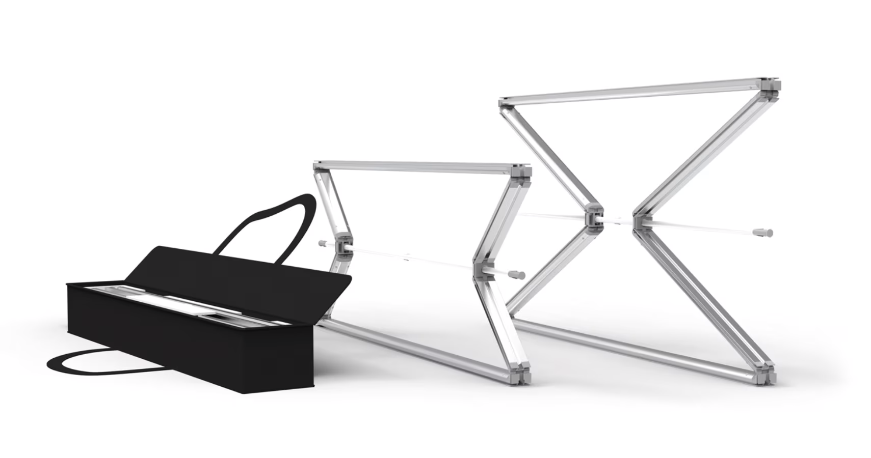 FastFrame aluminium display frame folding down for transport and storage