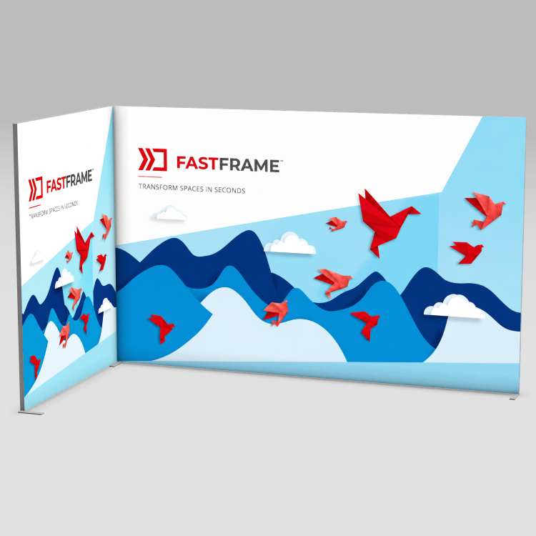 FastFrame 4m x 2m exhibition stand with back wall and one side return