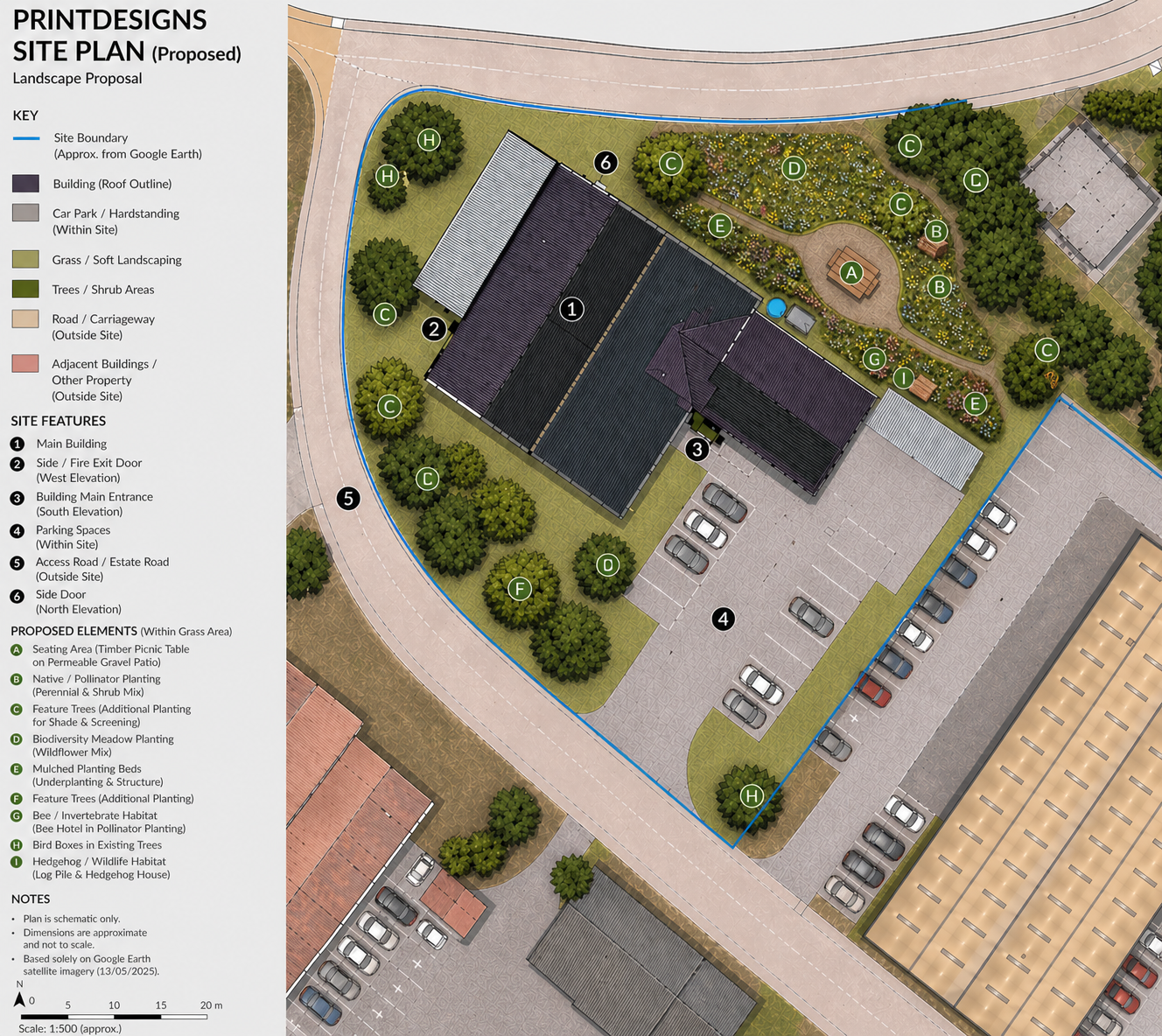 Proposed biodiversity and green space enhancement plan for the Printdesigns site