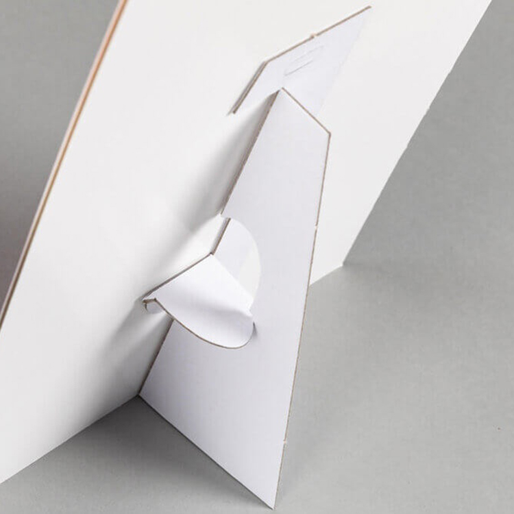 Close-up of the fold-out support on the reverse of a printed strut card