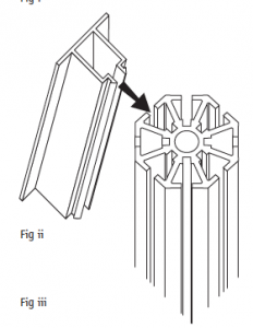 Shell Clad Adapter clipping into an Octanorm shell scheme post