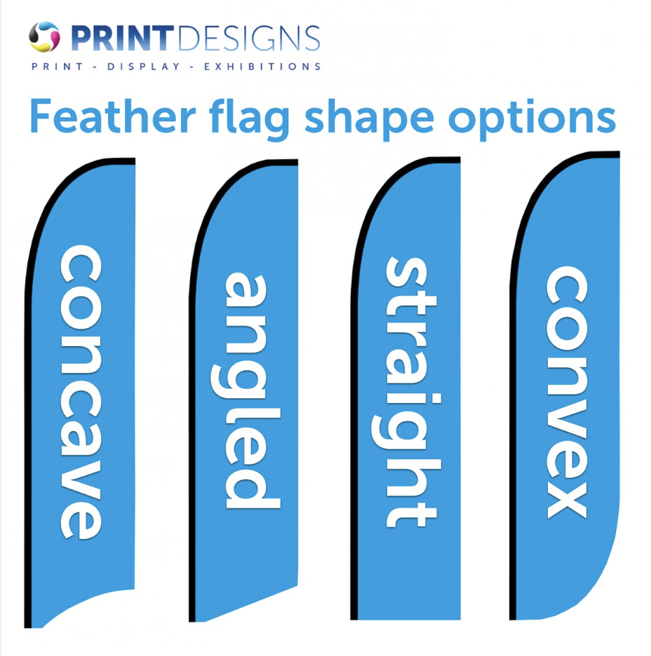 Image showing a number of options for feather flags used in blog post about promotional flags from Printdesigns