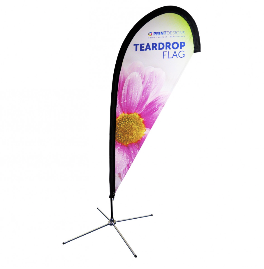 Image showing a teardrop flag used in a blog post about feather and teardrop flags by Printdesigns.com