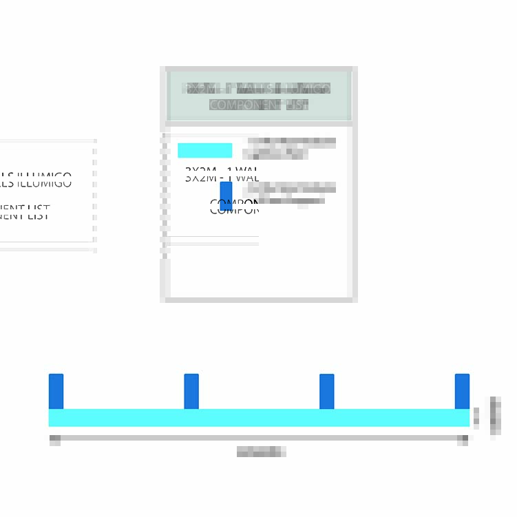 A diagram showing a plan view of a 3M x 2M Shell Scheme -  1 wall of the illumigo display fills the space