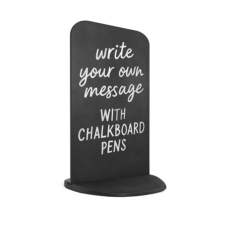 A picture of an Ecoflex 2 Pavelement Sign with a chalkboard panel. The panel has writing on it to show how chalkboard pens can be used with the panel