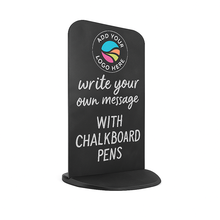 A picture of an Ecoflex 2 Pavelement Sign with a chalkboard panel that has a logo added to the top