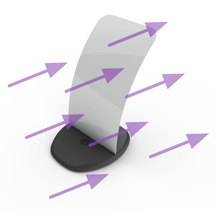 A diagram showing how the panel on the Ecoflex 2 Pavement Sign can flex in the wind