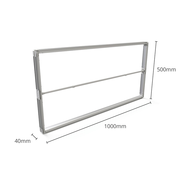 A picture of the 1000mm wide x 500mm high Fast Frame Display annotated with assembled dimensions