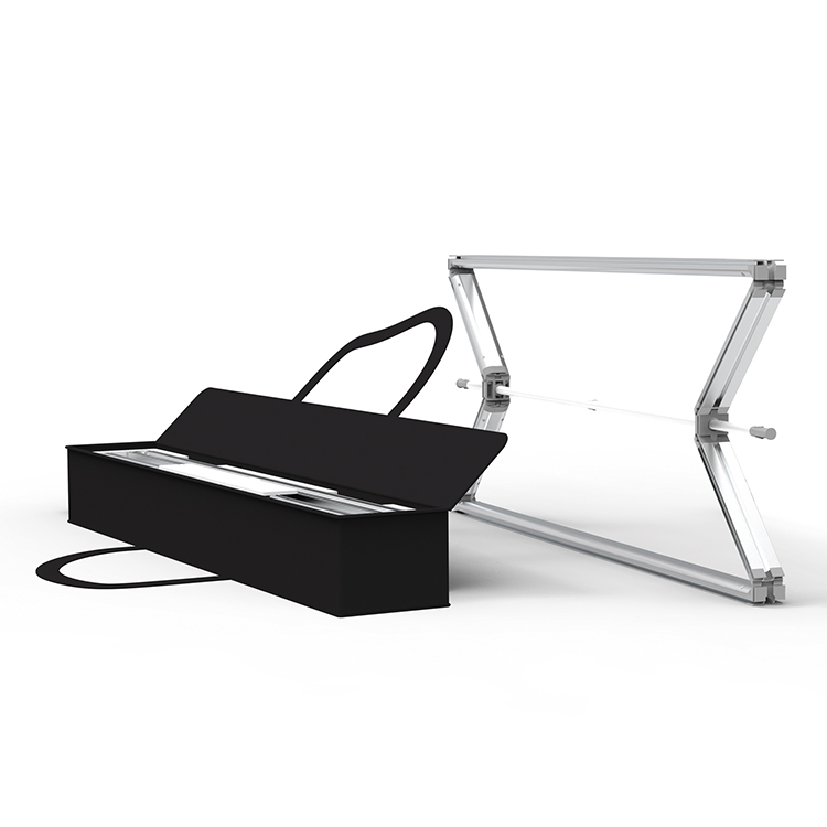 A picture of a FastFrame Display and carry bag
