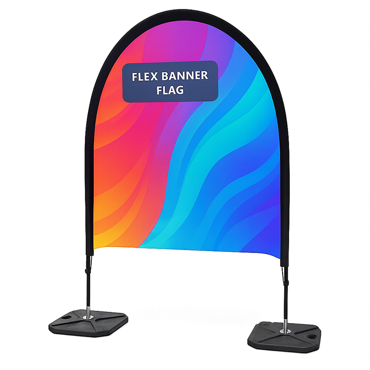 A picture of a Flex Banner Stand with some support bases. 