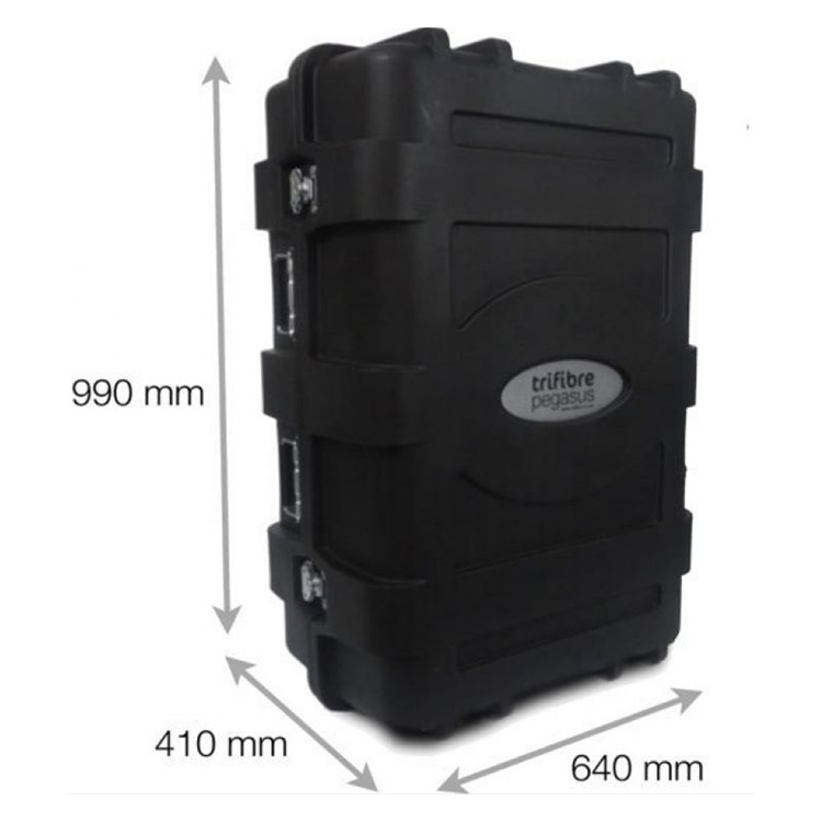 A picture showing the Pegasus Exhibition Case and Counter in the closed state with accompanying dimensions shown