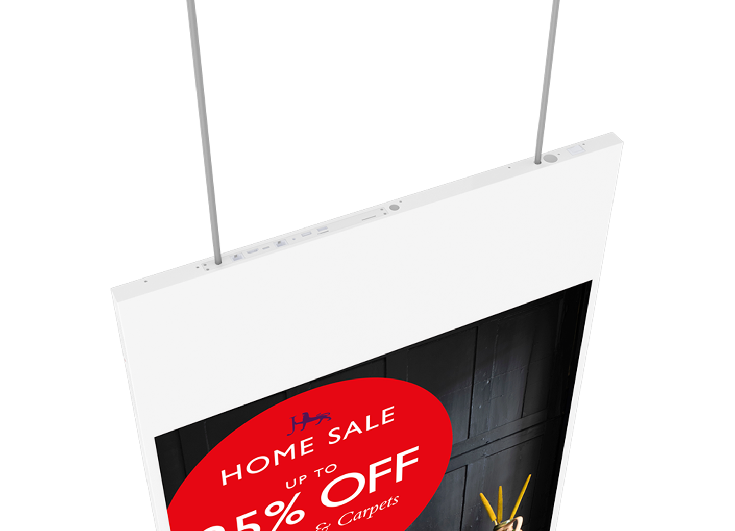 Vibrant Hanging Double-Sided Window Displays - Image Showing The Integrated Ceiling Mount