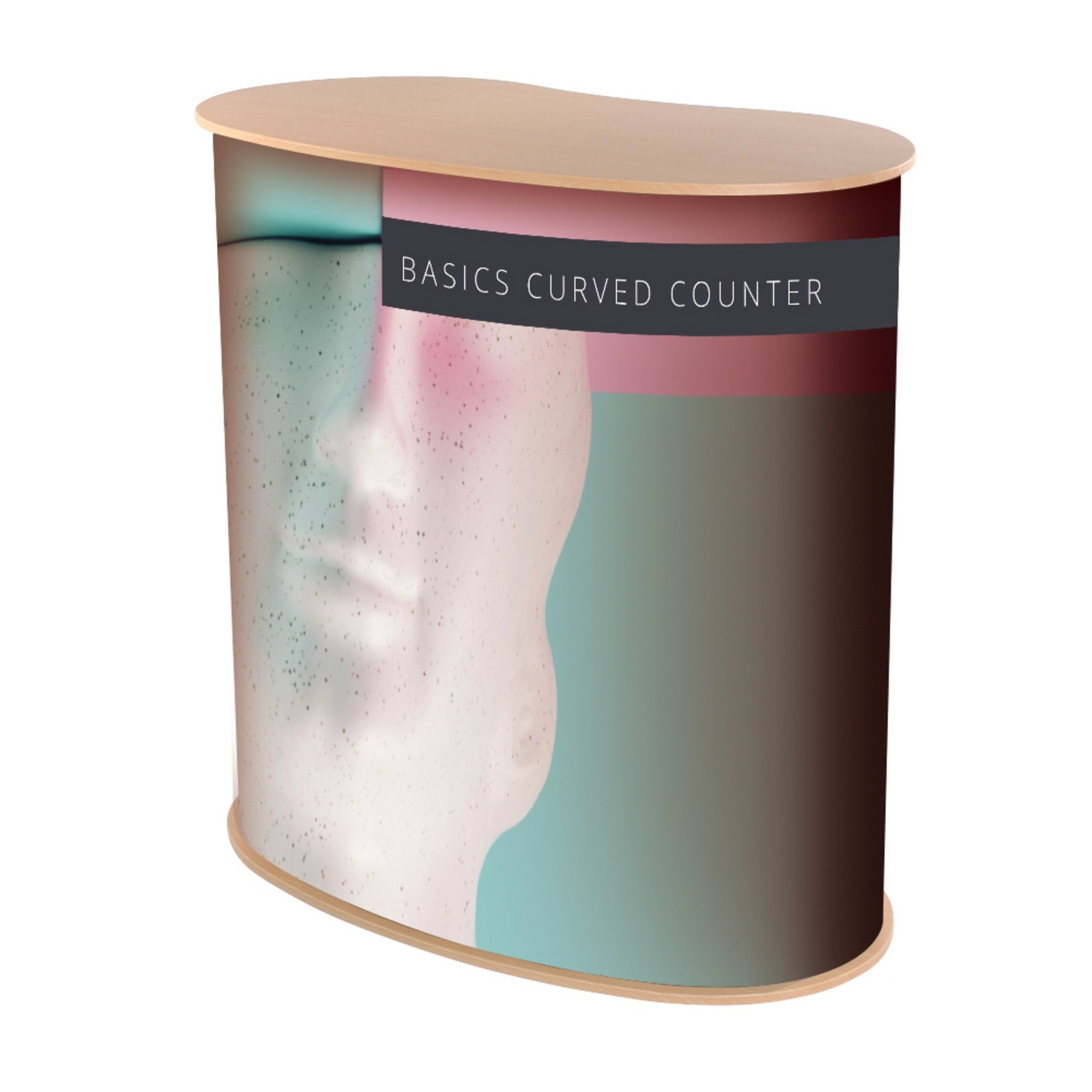 Printed graphic wrap on a Basics Curved Counter
