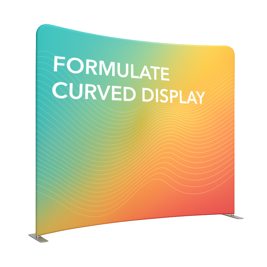 Formulate Curved Display Stand assembled with seamless fabric graphic